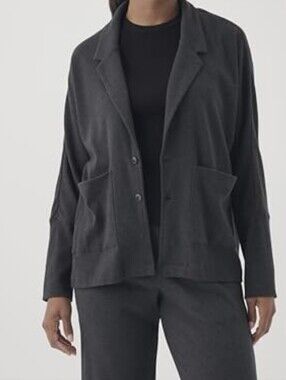 PACT Womens Charcoal Grey Airplane Blazer Cardigan Sweater Organic Cotton Medium